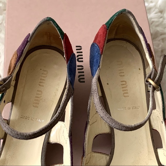 ❤️Miu Miu❤️Multi colors Suede Leather short heels - Picture 9 of 10